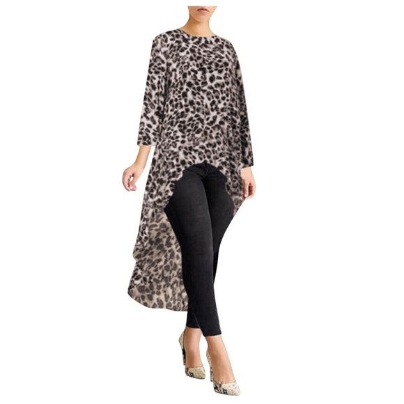 Leopard Long Sleeve Irregular Dress For Women - Picture 4 of 8